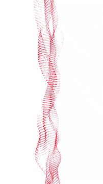 Abstract flowing red particle trail on white background flow motion energy wave design