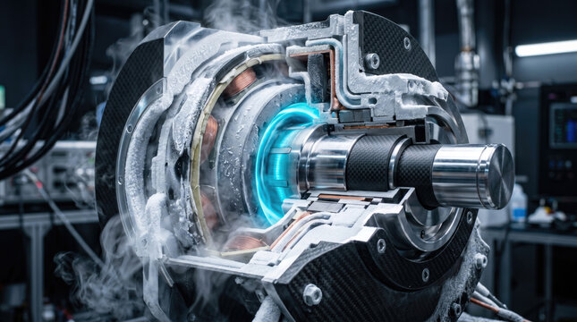 Cryogenic Superconducting Electric Motor Cross Section with Liquid Nitrogen Cooling System