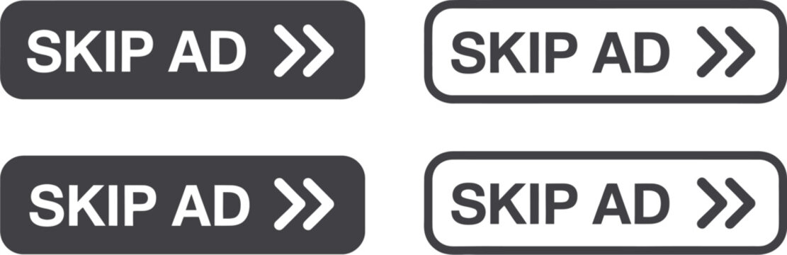Skip ad button icon set black and outline advertisement skip interface vector illustration