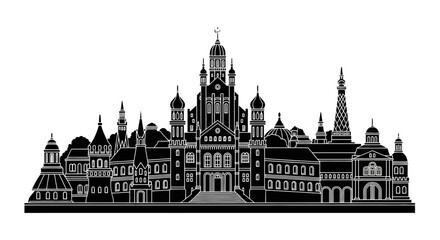 Fototapeta premium Subotica City Skyline Silhouette with Historic Architecture