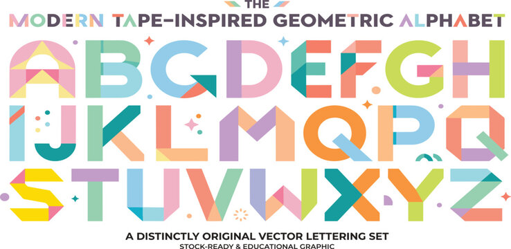 Modern Geometric Alphabet Letters with Tape-Inspired Design, A Distinctly Original Vector Lettering Set