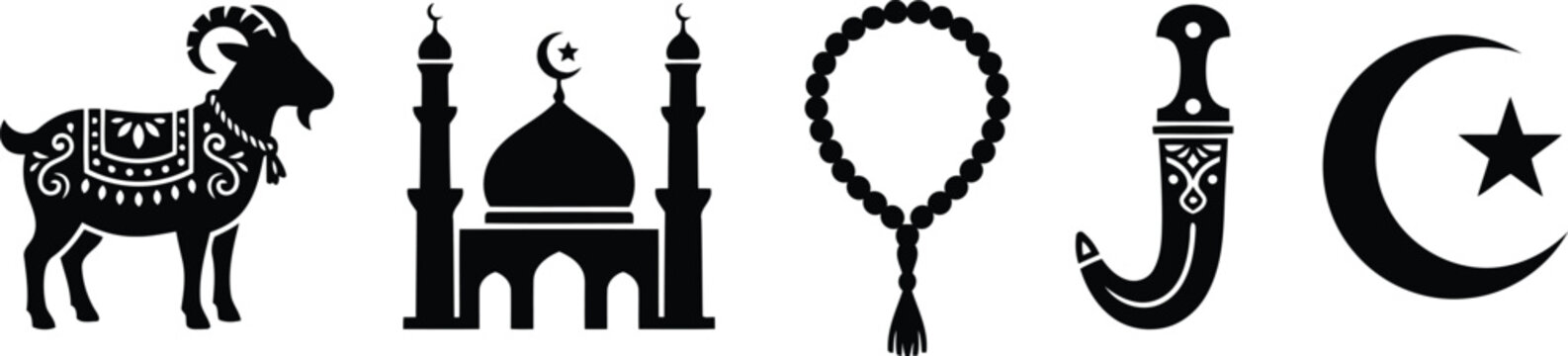 Black islamic eid al adha icons set