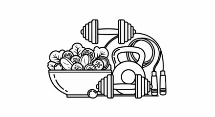 Fototapeta premium Wholesome living healthy food and fitness equipment, a balanced lifestyle