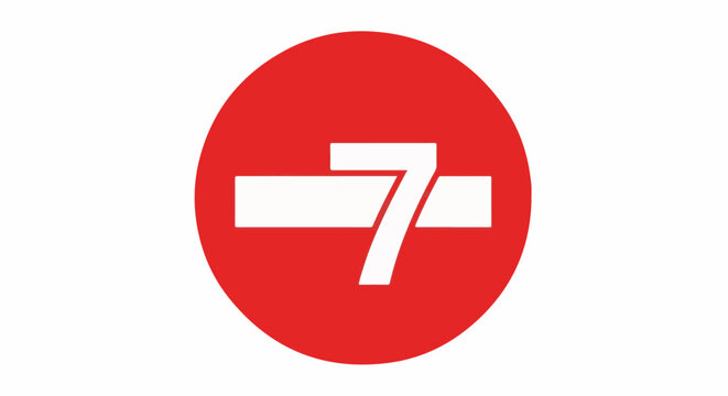 A bold, white number seven is superimposed on a red circle