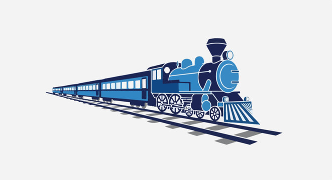 A classic blue steam locomotive pulls a train along a track