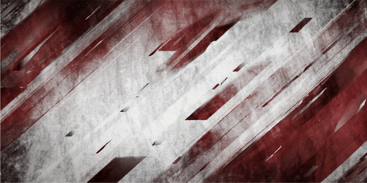 A textured grunge architecture design features a dirty old red barn wall and wooden door with a gray snow pattern on stone
