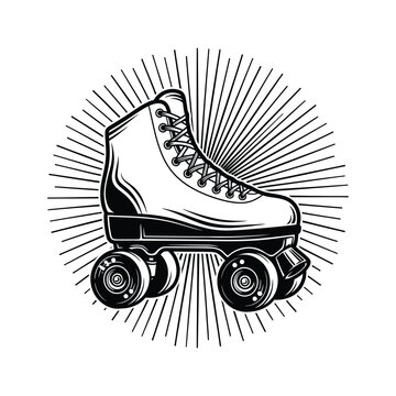 Vintage roller skate illustration with radiating lines