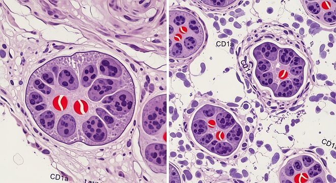Human tissue cells under microscope histology slide