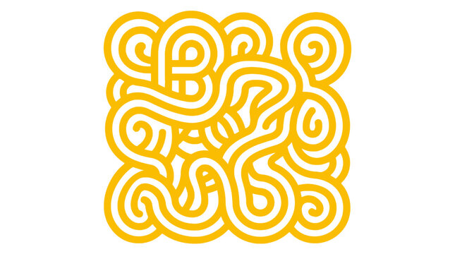 Abstract yellow maze labyrinth vector design with continuous curved lines, symmetrical artistic pattern, geometric flow, intricate loops, modern decorative illustration, creative background, seamless 
