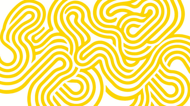 Abstract yellow maze labyrinth vector design with continuous curved lines, symmetrical artistic pattern, geometric flow, intricate loops, modern decorative illustration, creative background, seamless 