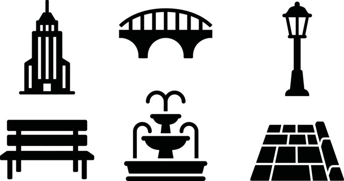 Urban Icon Grid Solid Silhouette Vector