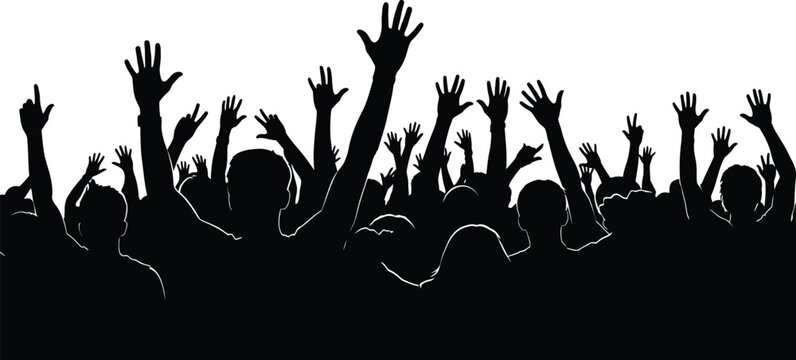 Crowd silhouette with raised hands black shapes against a white background high quality professional detailed modern