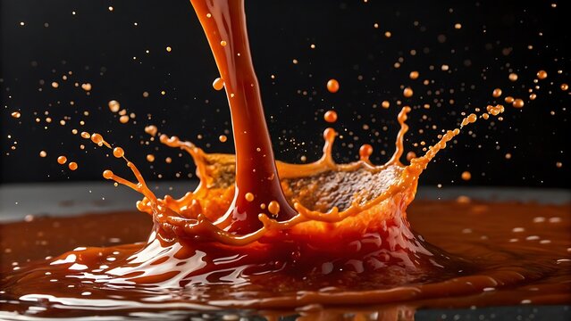 thick sauce exploding outward like ink blast, frozen in time, dramatic macro detail