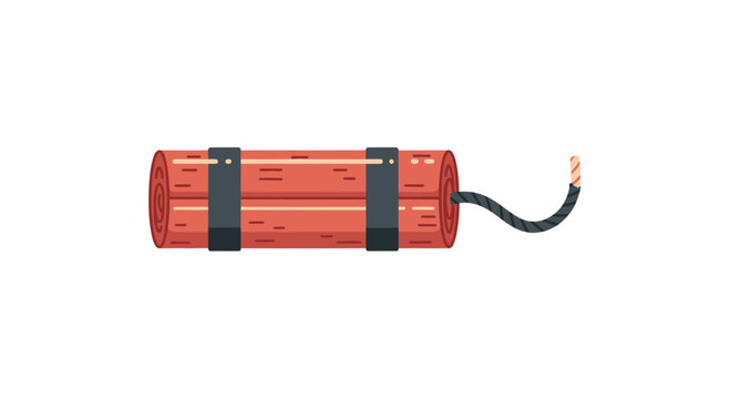 Dynamite stick with fuse, isolated on white background, vector illustration