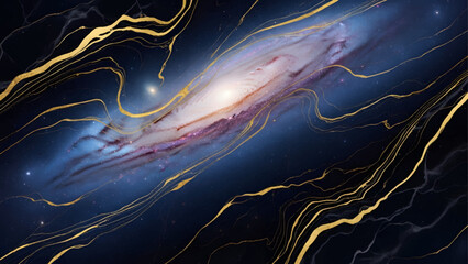 Abstract Galaxy Nebula Background with Luxury Gold Fluid Veins © MD FAISAL AHMED
