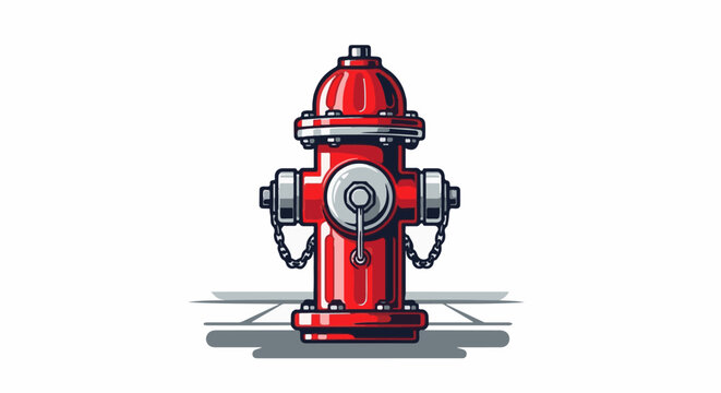 A bright red, metallic fire hydrant with silver accents and chains