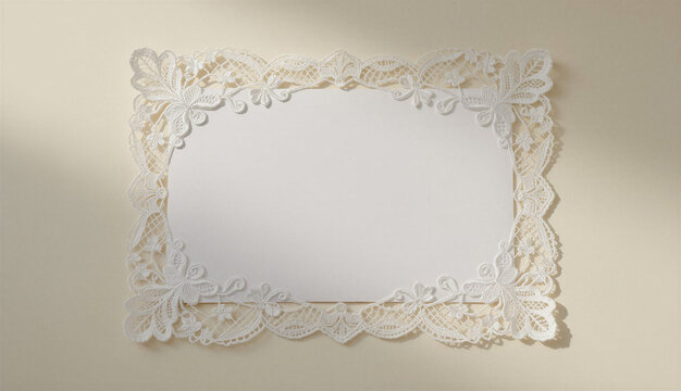white lace frame on a white background, space for text