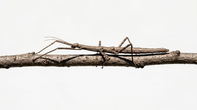 Camouflaged stick insect blending perfectly with branch, demonstrating nature&rsquo;s survival techniques.