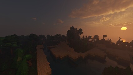 Low Poly island in ocean, Minecraft style © Дима Пучков