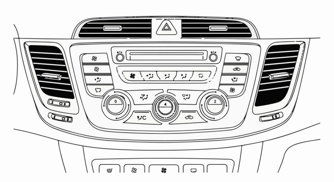 Vehicle climate control panel with buttons and dials