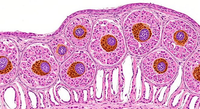 Human epithelial tissue under a microscope