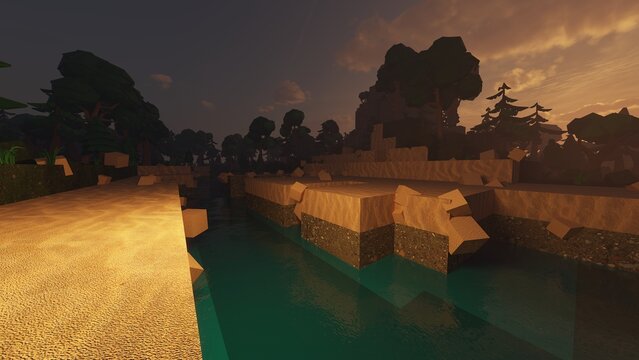Low Poly island in ocean, Minecraft style