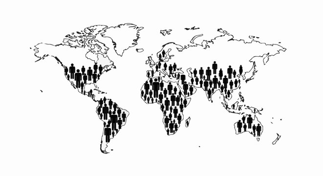 World map filled with black human figures representing population density