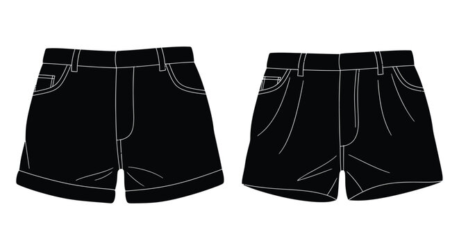 Denim shorts silhouette on white background silhouette high quality professional detailed