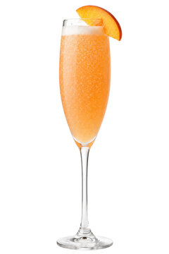 Peach bellini cocktail for brunch bar menu mockup isolated transparent background