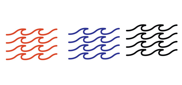 Set of three stylized wave icons in orange blue and black colors