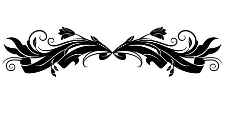 Fototapeta premium Black Vintage Decorative Floral Scroll Border Divider Silhouette