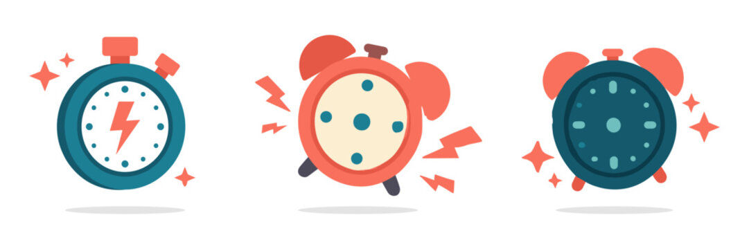 Alarm clocks and stopwatch illustrations with wake up design element graphic design vector art flat stopwatch illustration chronometer measurement schedule appointment important