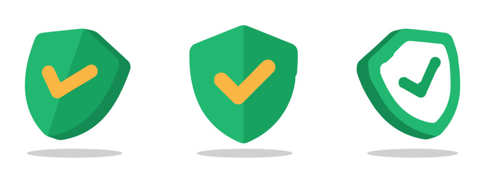 Set of green shield icons with checkmarks symbolizing security and approval checkmark security approval protection verified guarantee accepted authorized approved illustration collection