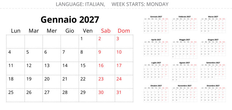 2027 italian monthly calendar collection printable paper pages