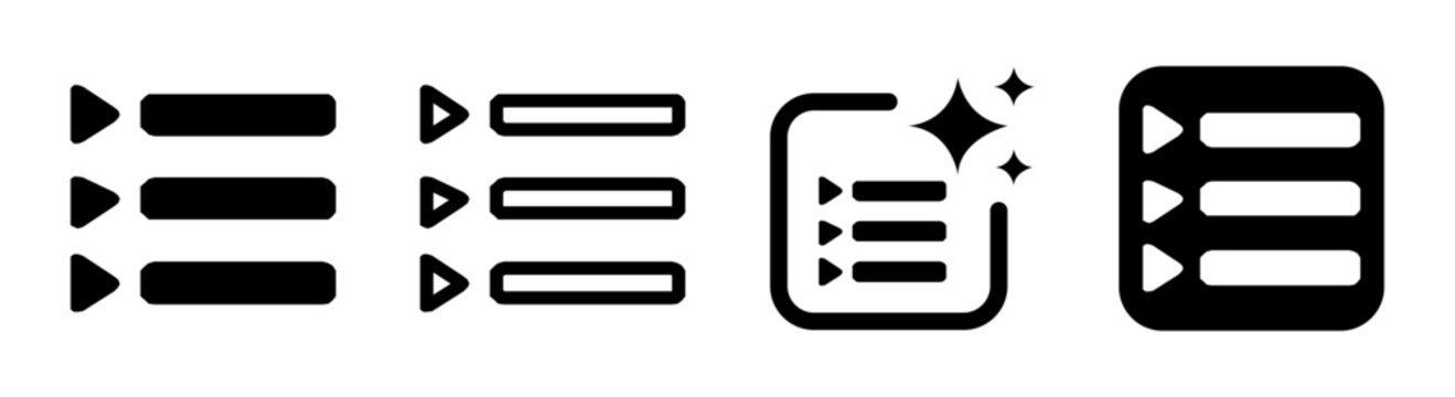 Black playlist menu icon representing media collection and collapsed navigation for music and video player user interface design