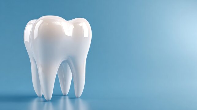 Glossy 3D Tooth Model on a Minimal Blue Background for Dental and Health Concepts