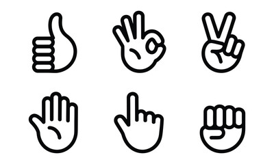 Fototapeta premium Six hand gesture icons in black and white