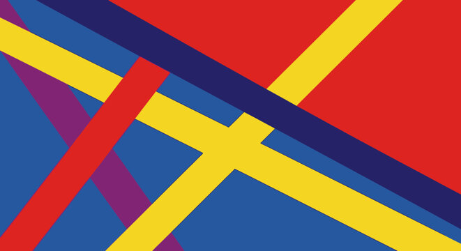 Bold Abstract Background with Overlapping Colorful Stripes in Red, Yellow, Blue, and Purple