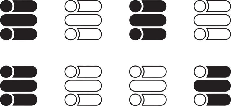 Bullet point list icons black and white variations for UI design, vector set for menus, checklists, text formatting and interface layout elements.