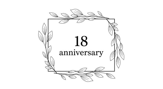 18th Anniversary Text with Elegant Leaf Wreath on Isolated White Background