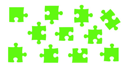 Naklejka premium Scattered Green Puzzle Pieces, Connecting, Solution, Teamwork, Strategy