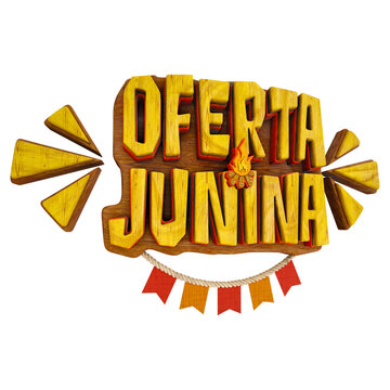 Selo 3D oferta junina com fogueira e decora&ccedil;&atilde;o tem&aacute;tica brasileira