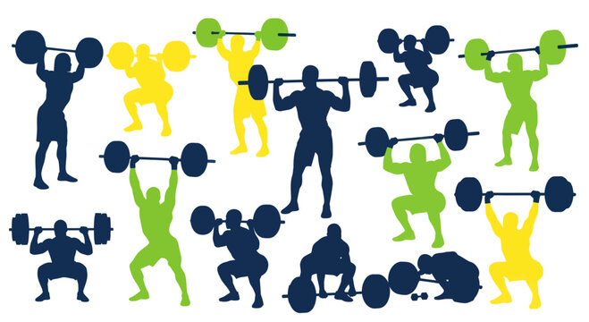 Weightlifting Silhouettes: Diverse Poses of Athletes Lifting Barbells