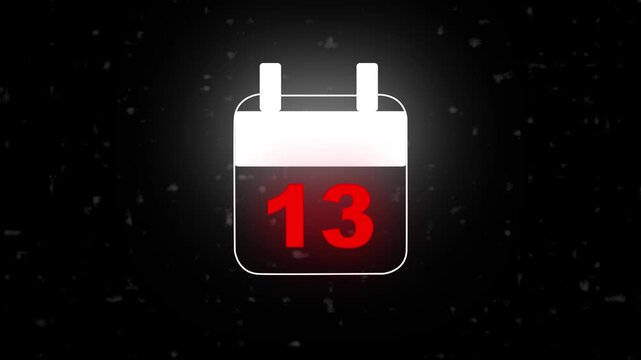 Abstract calendar icon - day no 13 animation. Simple technology calendar with date concept on black background. 4K Video motion graphic animation.