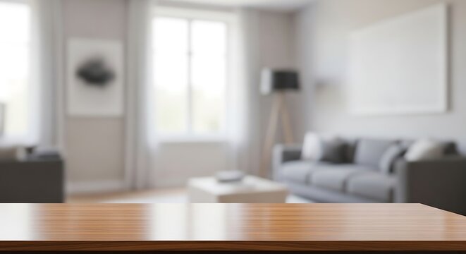 top view of a modern living room with wooden table