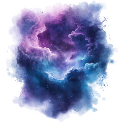 Fototapeta premium Nebula, artistic semi-realistic fantasy style, soft glow effects, watercolor illustration, white background
