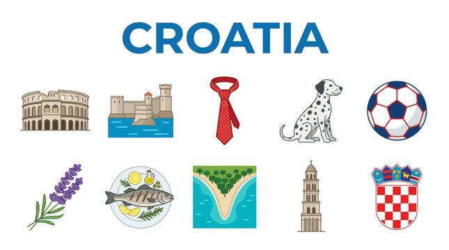 Collection of Croatian Symbols and Landmarks.