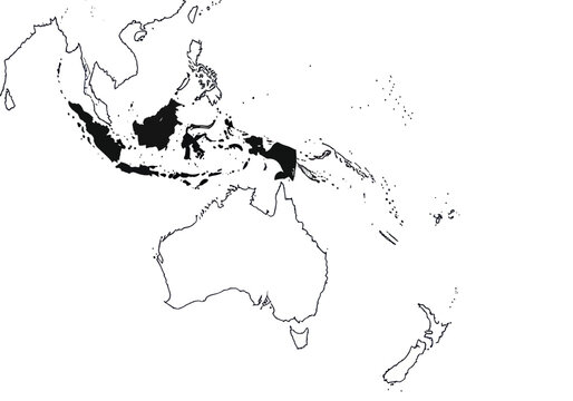 Map of Indonesia, archipelago country in Southeast Asia, highlighted in black
