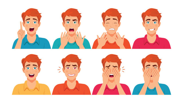 Diverse Emotions Display: A collection of illustrations showcasing a person's expressions, capturing the multifaceted nature of human emotion.