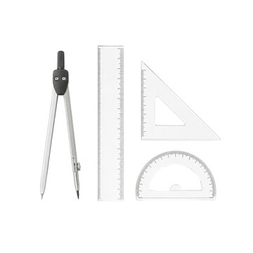 Full geometry tools set for education and drafting isolated transparent background